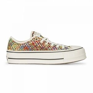 Converse All Star Lift Ox Woven Crochet Low Platform Sneakers in Egret/Multi